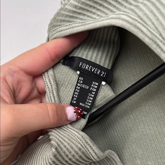 Stylish Olive Ribbed Bodysuit forever 21 long sleeve open back - Picture 5 of 7